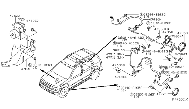 2001 Nissan Xterra Anti Skid Actuator Assembly Diagram for 47660-7Z211