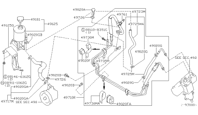 2004 Nissan Xterra Hose Assembly Suction, Power Steering Diagram for 49717-9Z400