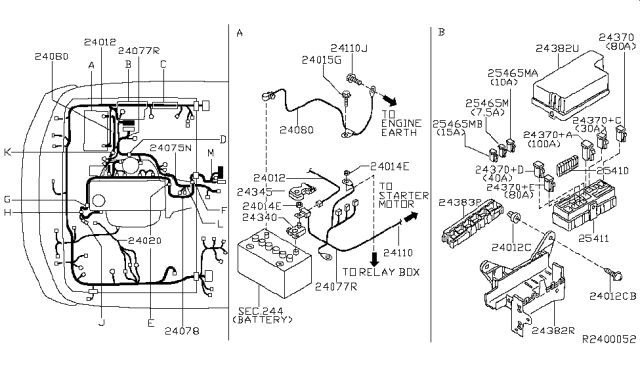 2001 Nissan Xterra Harness-Engine Room Diagram for 24012-7Z201