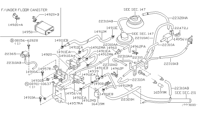 2000 Nissan Xterra Hose Vacuum Control Diagram for 22320-4S109