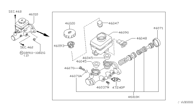 2002 Nissan Xterra Tank Assy-Brake Oil Reservoir Diagram for 46091-AA320
