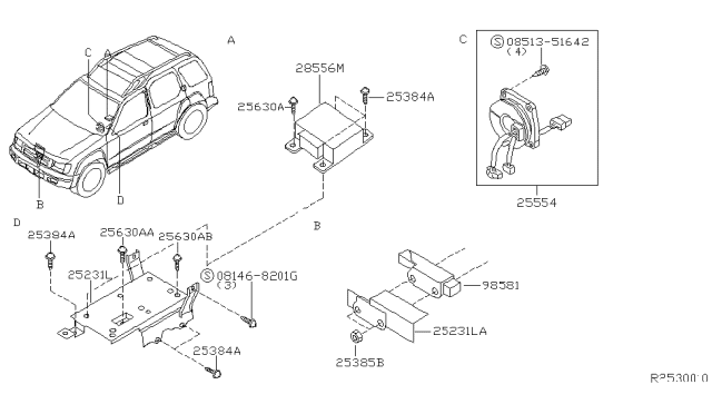 2001 Nissan Xterra Sensor & Unit-Air Bag Diagram for 28556-7Z125