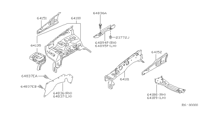 2000 Nissan Xterra Hood Ledge & Fitting Diagram 1