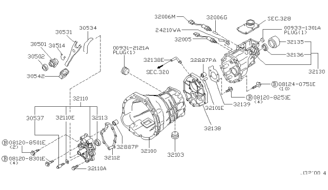2000 Nissan Xterra Transmission Case & Clutch Release Diagram 1
