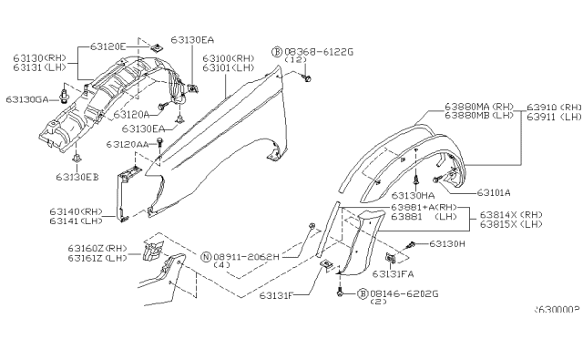 2000 Nissan Xterra Rubber Assembly-Front, L Diagram for 63819-7Z400