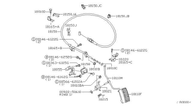 2001 Nissan Xterra Bracket Wire Accelerator Diagram for 18221-4S105