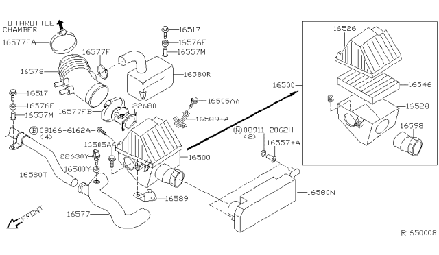 2003 Nissan Xterra Air Cleaner Assembly Diagram for 16500-9Z005