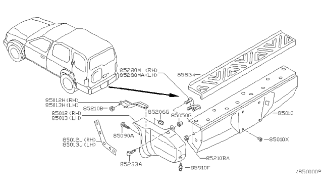 2004 Nissan Xterra Rear Bumper Assembly Diagram for H5010-7Z020