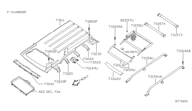 2001 Nissan Xterra Roof Panel & Fitting Diagram 7