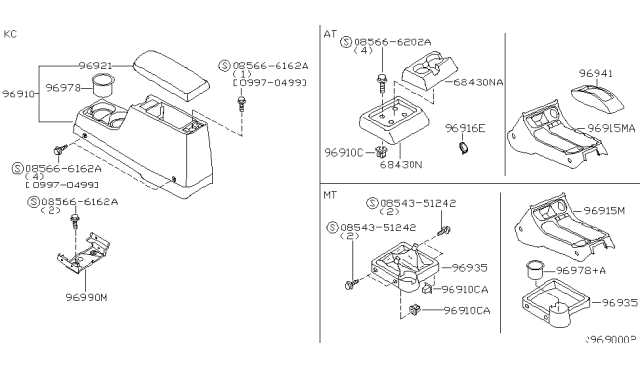 2002 Nissan Xterra Boot-Console Diagram for 96935-7Z401