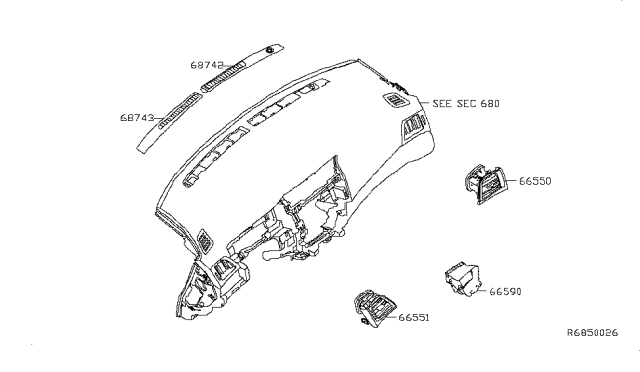 2014 Nissan Sentra Grille-Front Defroster,LH Diagram for 68743-3SG0B