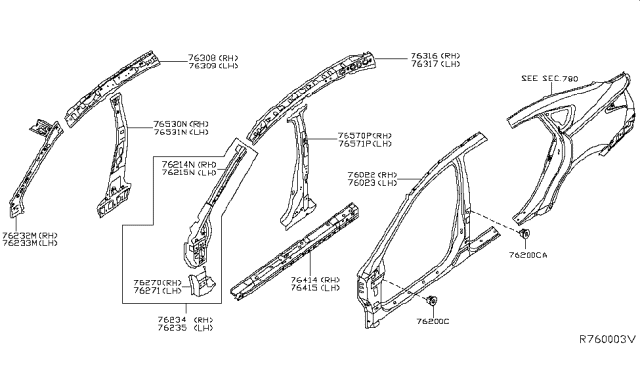 2015 Nissan Sentra Brace Assembly-Center Pillar Hinge,LH Diagram for G6571-3SGMA