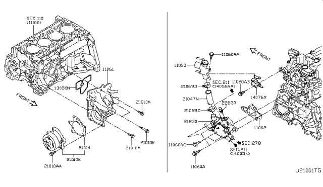 2018 Nissan Sentra Thermostat Housing Diagram for 11061-3RC0A