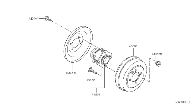2013 Nissan Sentra Drum-Brake,Rear Axle Diagram for 43206-3SG0B