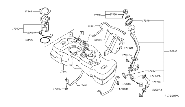 2018 Nissan Sentra Fuel Tank Assembly Diagram for 17202-4FU1A