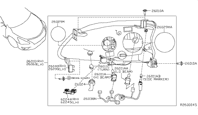 2015 Nissan Sentra Ret-Front Bumper Side,LH Diagram for 62245-3SG2A