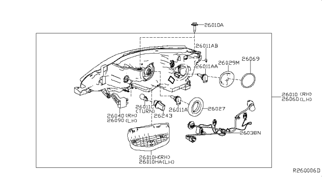 2019 Nissan Sentra Driver Side Headlight Assembly Diagram for 26060-4AF0A
