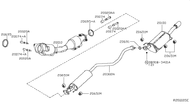 2015 Nissan Sentra Exhaust, Sub Muffler Assembly Diagram for 20300-3SA1A