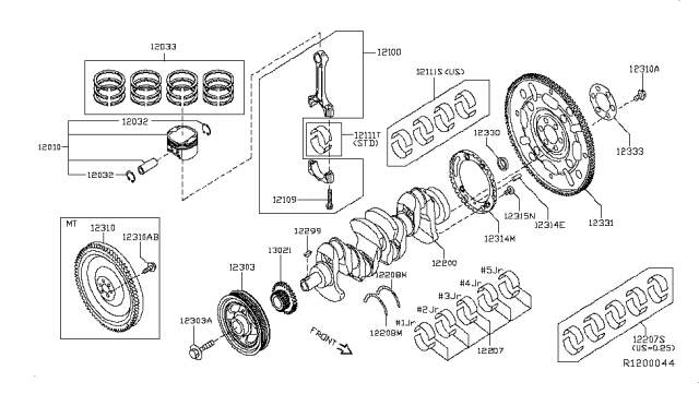 2017 Nissan Sentra Bearing Set-Connecting Rod Diagram for 12150-4BB0A