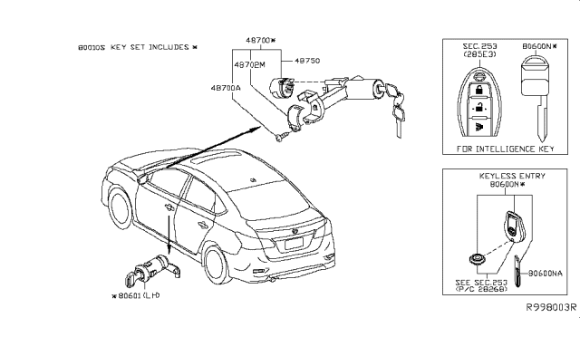 2013 Nissan Sentra Key Set Diagram for 99810-3SG1A