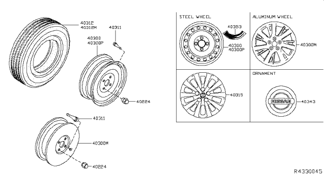 2014 Nissan Sentra Spare Tire Wheel Assembly Diagram for 40300-9AN0A