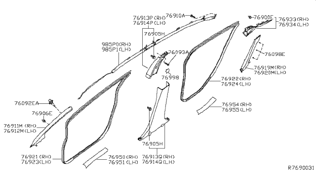 2014 Nissan Sentra Garnish Assy-Front Pillar,LH Diagram for 76912-3SG1A