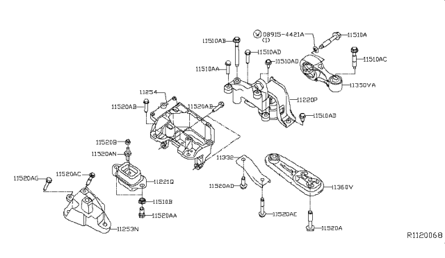 2013 Nissan Sentra Engine & Transmission Mounting Diagram