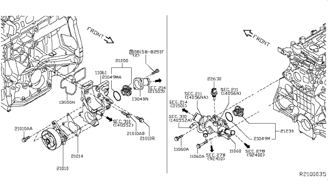 2013 Nissan Sentra Water Pump, Cooling Fan & Thermostat Diagram