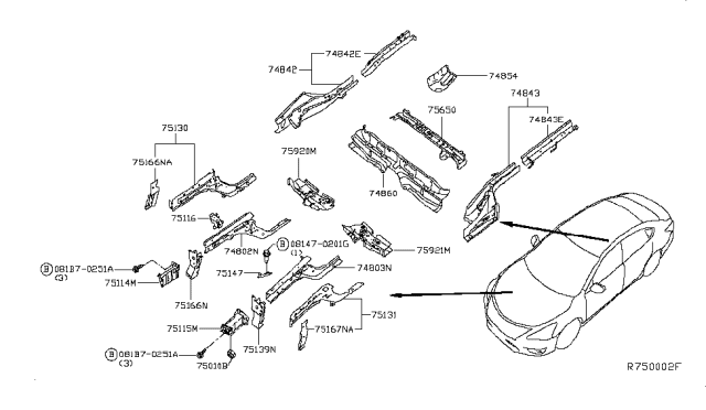 2015 Nissan Sentra Member & Fitting Diagram 1