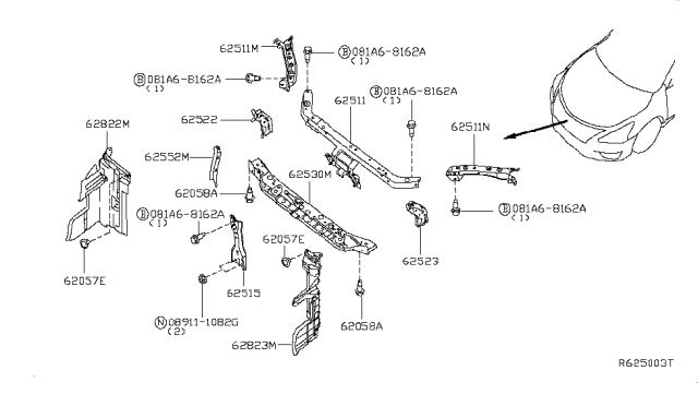 2015 Nissan Sentra Front Apron & Radiator Core Support Diagram
