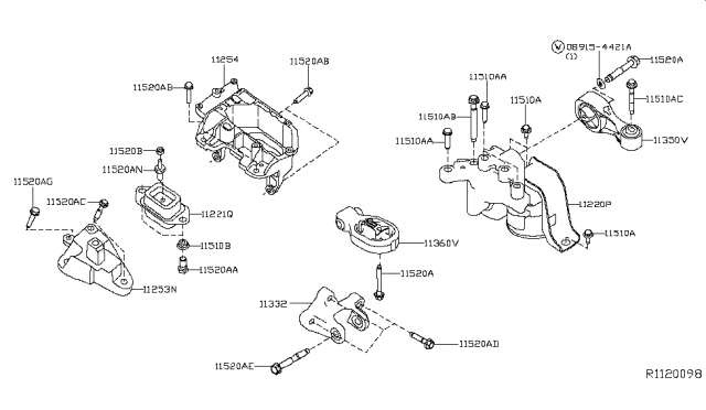2019 Nissan Sentra Torque Rod Assembly Diagram for 11360-1KA0B