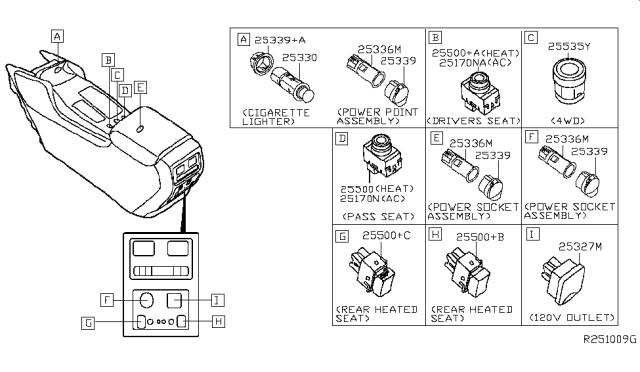2014 Nissan Pathfinder Case-Inner,Cigarette Lighter Socket Diagram for 25336-3JA0A
