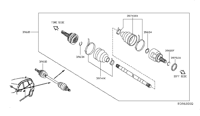 2016 Nissan Pathfinder Repair Kit - Dust Boot, Rear Drive Shaft Diagram for C9741-3JA1A