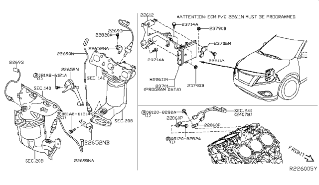 2016 Nissan Pathfinder Sensor Assembly Knock Diagram for 22060-6KA0A