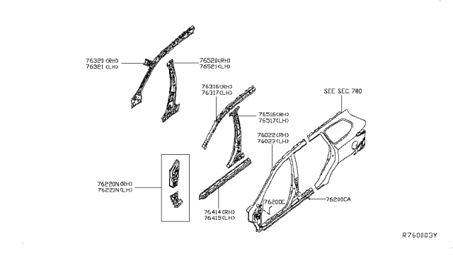 2015 Nissan Pathfinder Body Side Panel Diagram 1