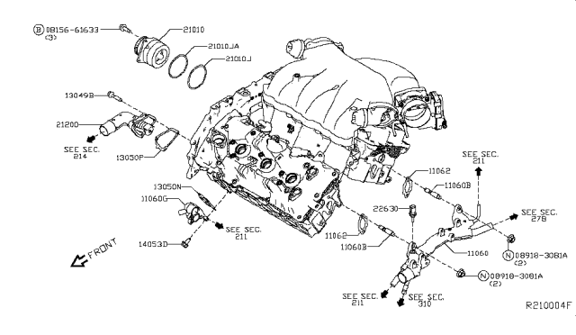 2016 Nissan Pathfinder Water Pump, Cooling Fan & Thermostat Diagram 1