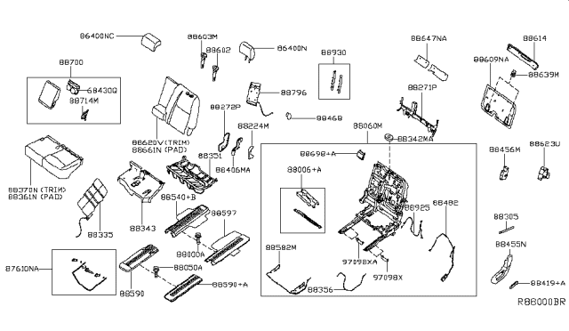 2014 Nissan Pathfinder Trim Assembly-Back,2ND Seat LH Diagram for 88670-3KA0A