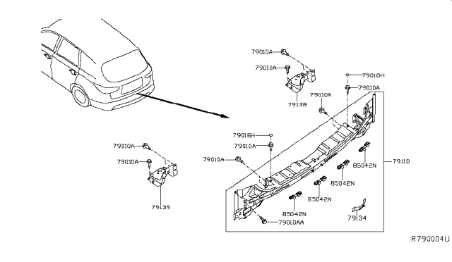 2019 Nissan Pathfinder Bracket Assy-Rear Panel Reinforce,RH Diagram for G9138-3JAMA