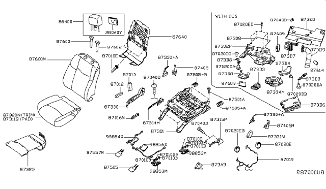 2014 Nissan Pathfinder Board Assembly Front Seat Back Diagram for 87640-3KA4B