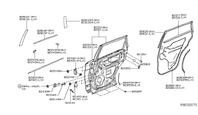 2019 Nissan Pathfinder Rear Door Panel & Fitting Diagram