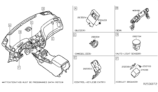 2017 Nissan Pathfinder Body Control Module Controller Assembly Diagram for 284B1-9PJ0A