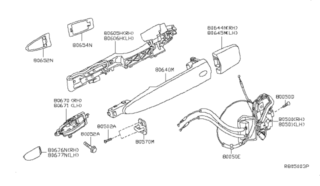 2013 Nissan Pathfinder Outside Handle Grip, Passenger Side Diagram for 80640-3TA0A