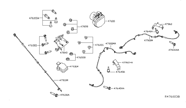 2015 Nissan Pathfinder Anti Skid Actuator Assembly Diagram for 47660-3KA1A