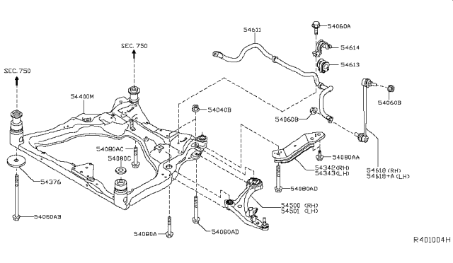 2014 Nissan Pathfinder Link Complete-Transverse,Rh Diagram for 54500-3JA0A