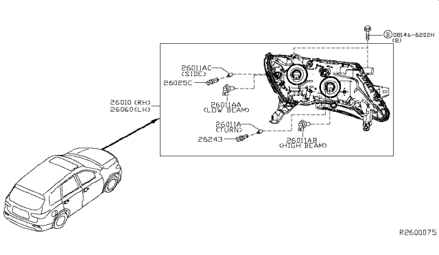 2018 Nissan Pathfinder Headlamp Assembly-Passenger Side Diagram for 26010-9PF1A