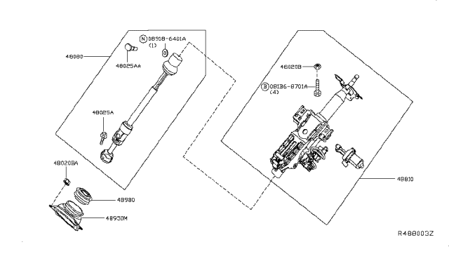 2013 Nissan Pathfinder Joint Assy-Steering Column,Lower Diagram for 48080-3JA0A