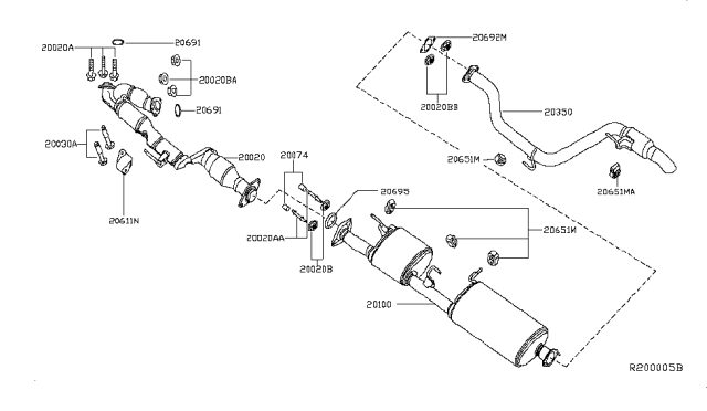 2014 Nissan Pathfinder Exhaust Tube & Muffler Diagram