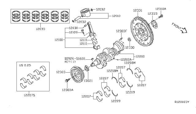 2016 Nissan Pathfinder Piston-W/Pin Diagram for 12010-6KA1B