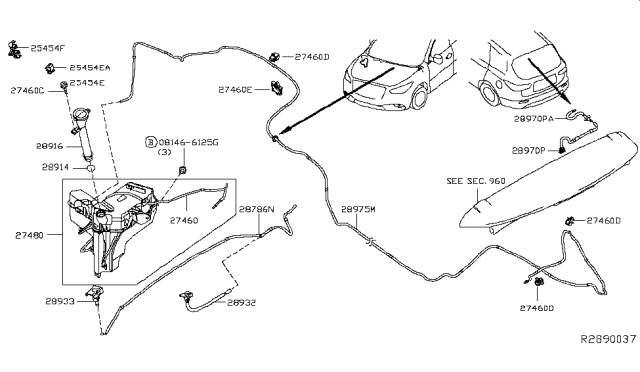 2014 Nissan Pathfinder Inlet-Washer Tank Diagram for 28915-3JA0A