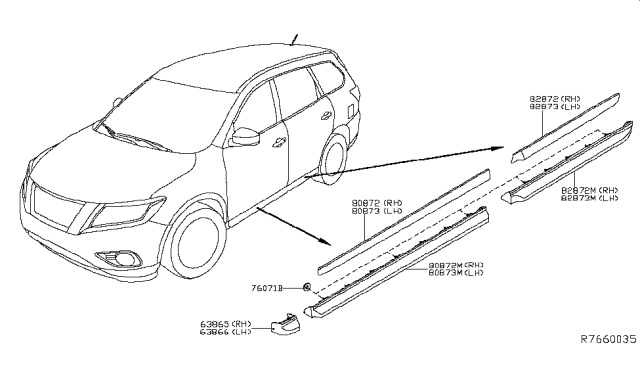 2016 Nissan Pathfinder Body Side Molding Diagram 2